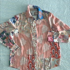 Rachel Zoe Blue Long Sleeve Button Down Shirt with Graphic Design